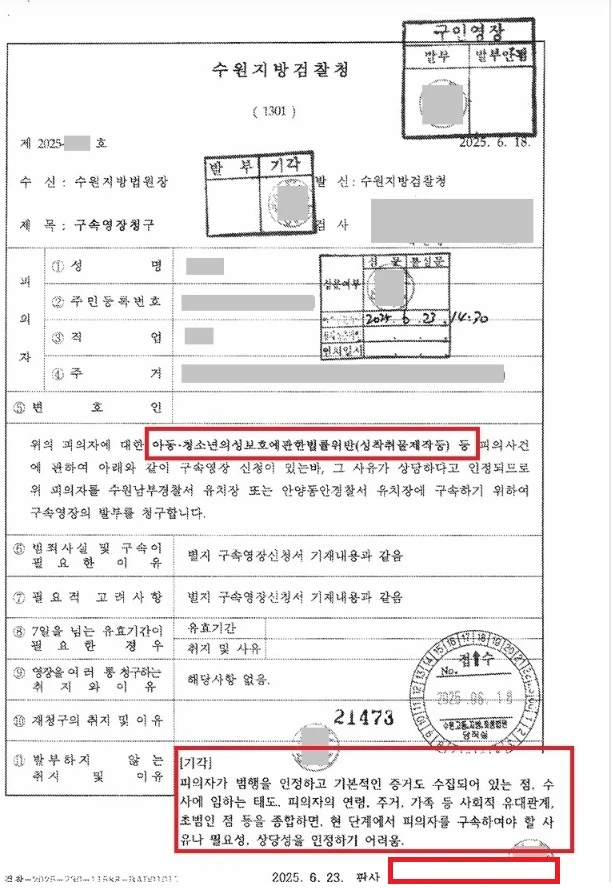 리벤지 포르노로 규정된 사건, 영장 기각 처분문서